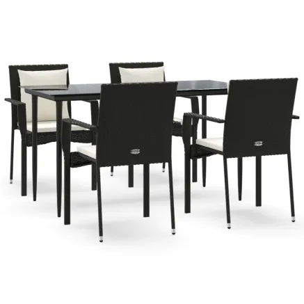 Ensemble à manger de jardin coussins 5pcs Noir Résine tressée 2