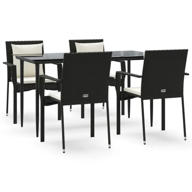 Ensemble à manger de jardin coussins 5pcs Noir Résine tressée