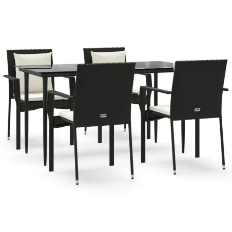 Ensemble à manger de jardin coussins 5pcs Noir Résine tressée
