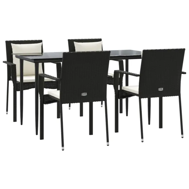 Ensemble à manger de jardin coussins 5pcs Noir Résine tressée