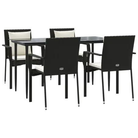 Ensemble à manger de jardin coussins 5pcs Noir Résine tressée