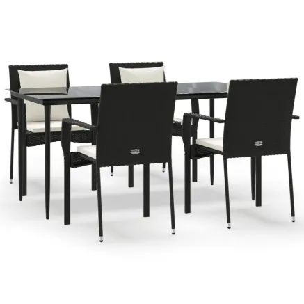 Ensemble à manger de jardin coussins 5pcs Noir Résine tressée 2
