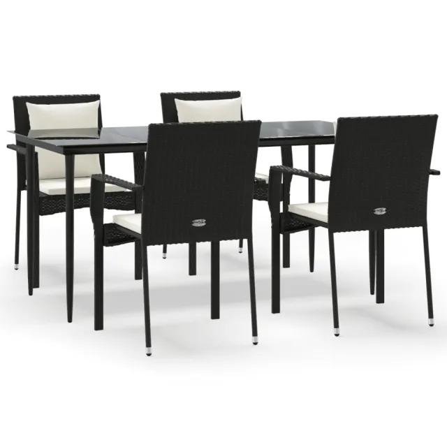 Ensemble à manger de jardin coussins 5pcs Noir Résine tressée