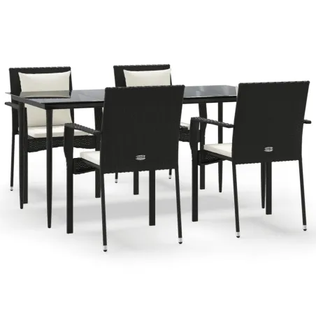 Ensemble à manger de jardin coussins 5pcs Noir Résine tressée