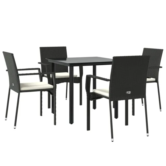 Ensemble à manger de jardin coussins 5pcs Noir Résine tressée