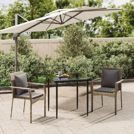 Ensemble à manger jardin 3pcs avec coussins noir et gris