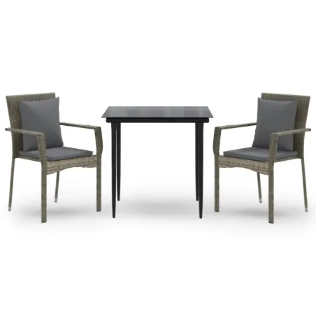 Ensemble à manger jardin 3pcs avec coussins noir et gris