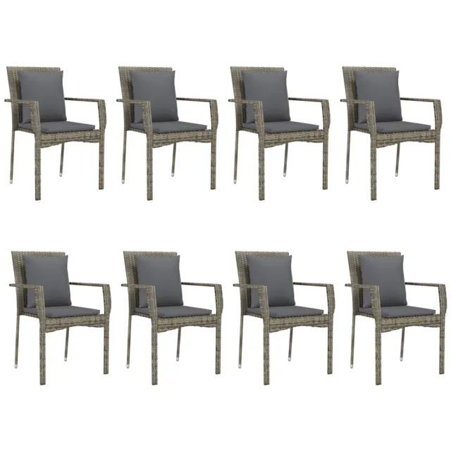 Ensemble à manger de jardin 9pcs et coussins noir et gris