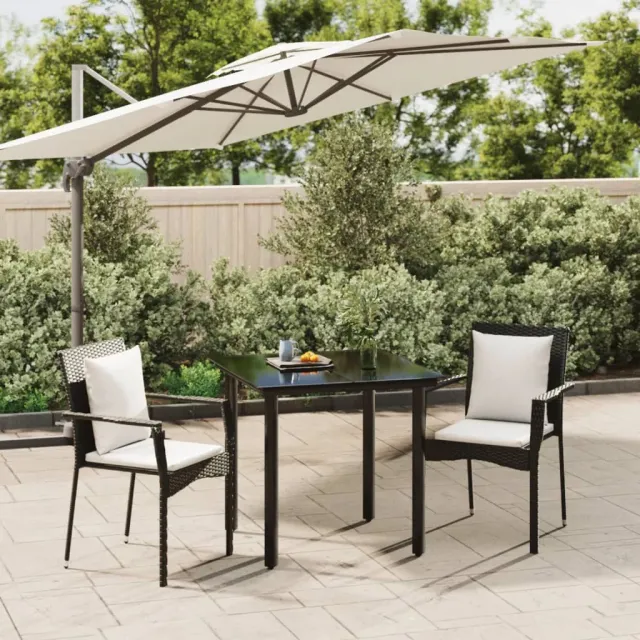 Ensemble à manger de jardin avec coussins 3 pcs Noir