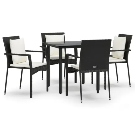 Ensemble à manger de jardin coussins 5pcs Noir Résine tressée 2