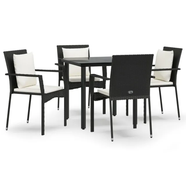 Ensemble à manger de jardin coussins 5pcs Noir Résine tressée