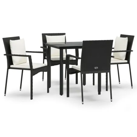 Ensemble à manger de jardin coussins 5pcs Noir Résine tressée