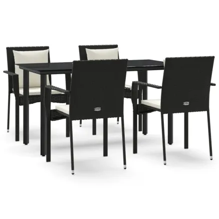Ensemble à manger de jardin coussins 5pcs Noir Résine tressée 2