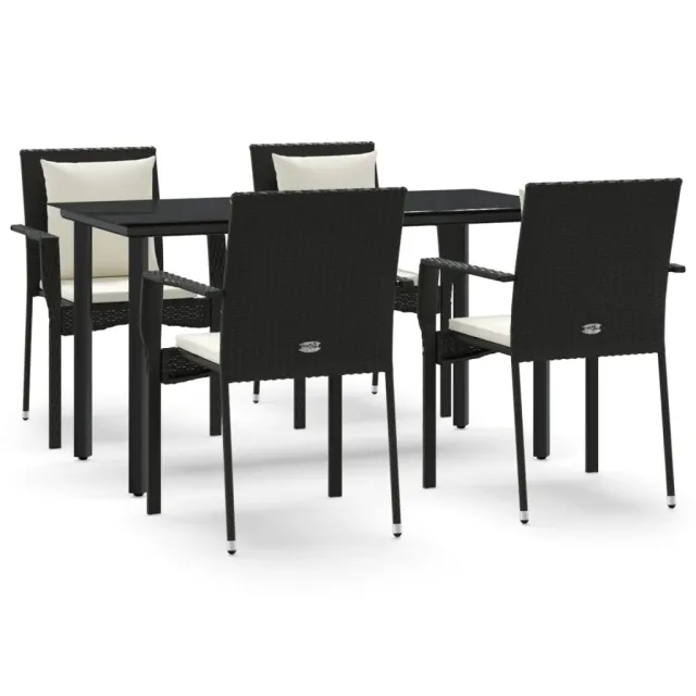 Ensemble à manger de jardin coussins 5pcs Noir Résine tressée