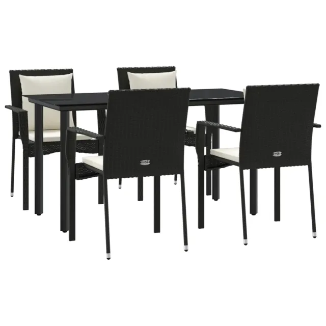 Ensemble à manger de jardin coussins 5pcs Noir Résine tressée