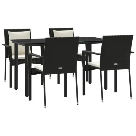 Ensemble à manger de jardin coussins 5pcs Noir Résine tressée