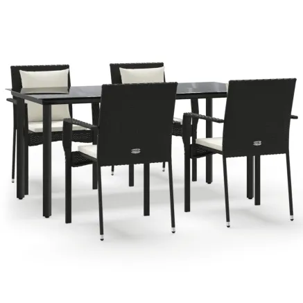 Ensemble à manger de jardin coussins 5pcs Noir Résine tressée 2