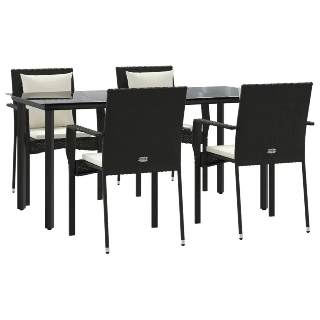 Ensemble à manger de jardin coussins 5pcs Noir Résine tressée