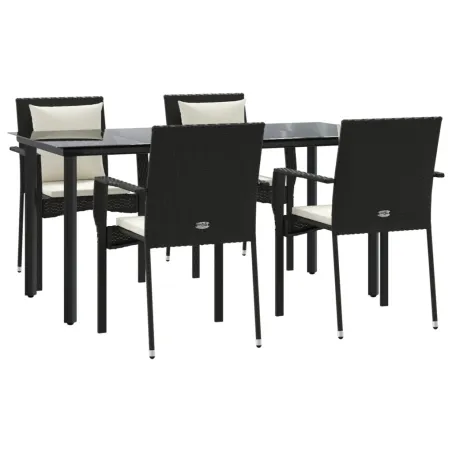 Ensemble à manger de jardin coussins 5pcs Noir Résine tressée