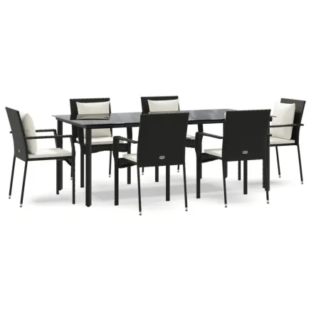 Ensemble à manger de jardin coussins 7pcs Noir Résine tressée 2