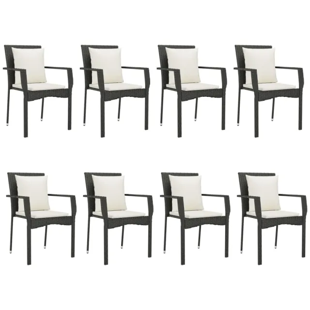 Ensemble à manger jardin 9pcs et coussins noir résine tressée