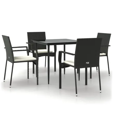 Ensemble à manger de jardin coussins 5pcs Noir Résine tressée 2