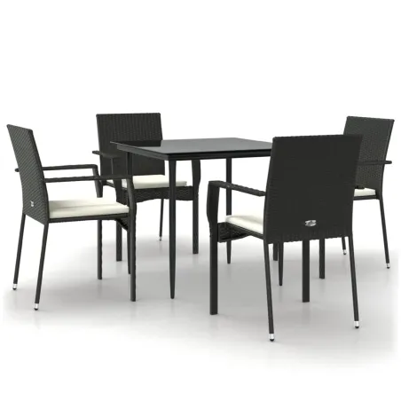 Ensemble à manger de jardin coussins 5pcs Noir Résine tressée