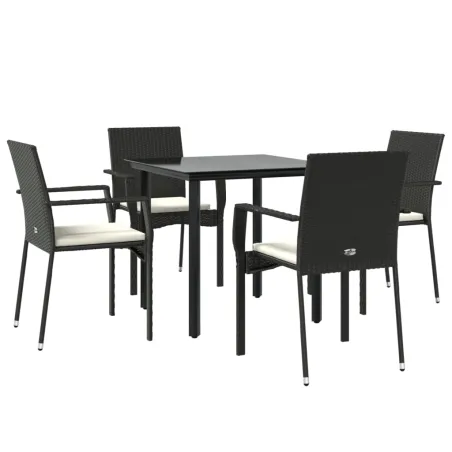 Ensemble à manger de jardin coussins 5pcs Noir Résine tressée