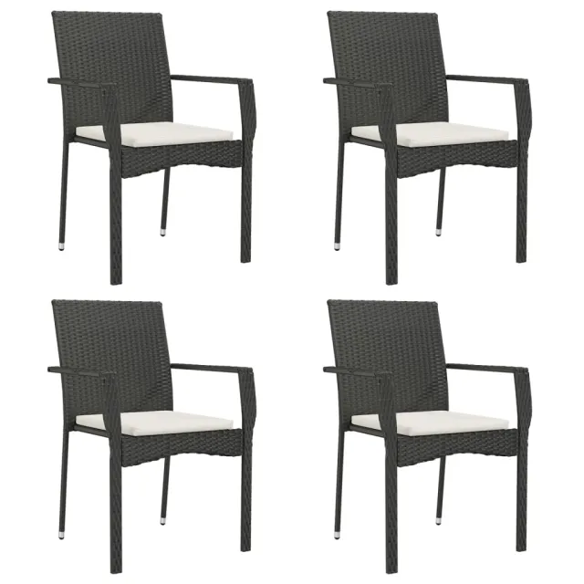 Ensemble à manger de jardin coussins 5pcs Noir Résine tressée