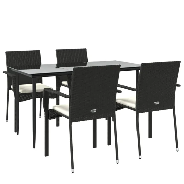 Ensemble à manger de jardin coussins 5pcs Noir Résine tressée