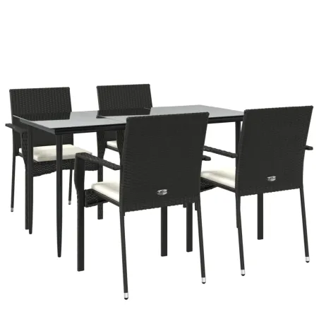 Ensemble à manger de jardin coussins 5pcs Noir Résine tressée
