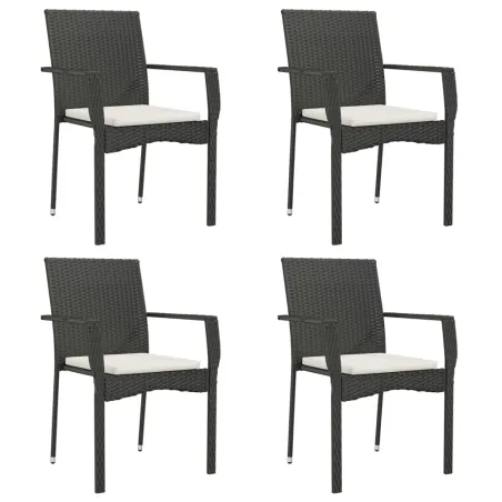 Ensemble à manger de jardin coussins 5pcs Noir Résine tressée
