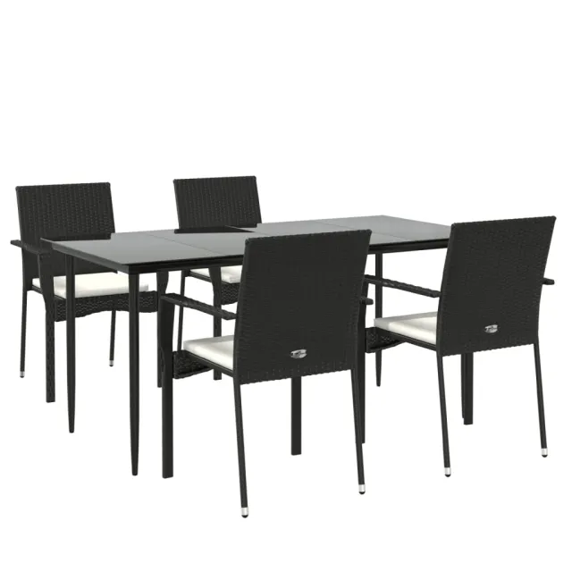 Ensemble à manger de jardin coussins 5pcs Noir Résine tressée