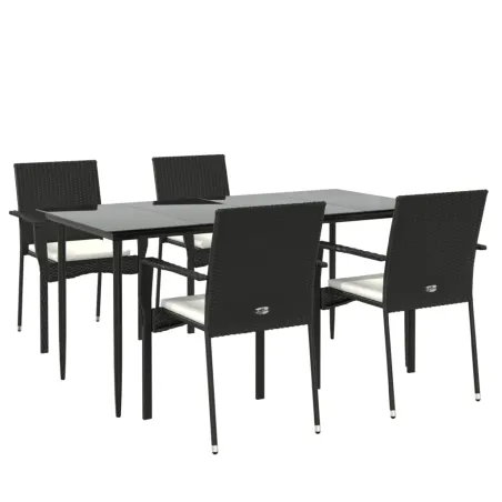 Ensemble à manger de jardin coussins 5pcs Noir Résine tressée