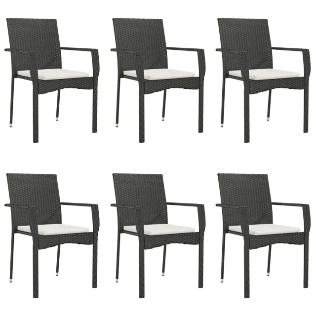 Ensemble à manger de jardin coussins 7pcs Noir Résine tressée