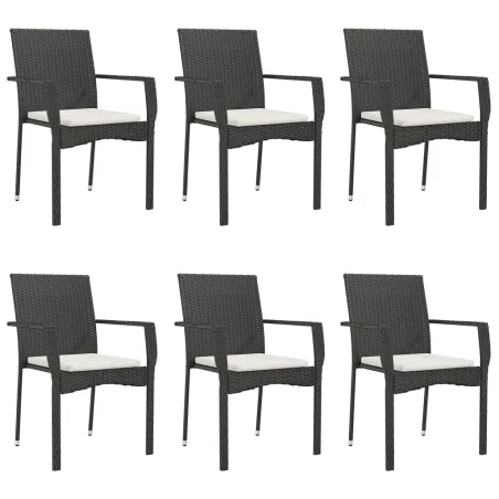 Ensemble à manger de jardin coussins 7pcs Noir Résine tressée