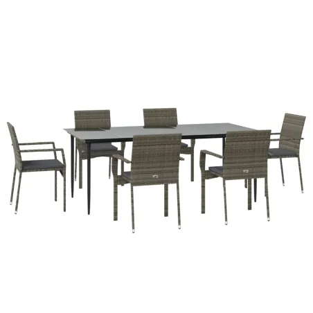 Ensemble à manger jardin et coussins 7 pcs Noir et gris Rotin
