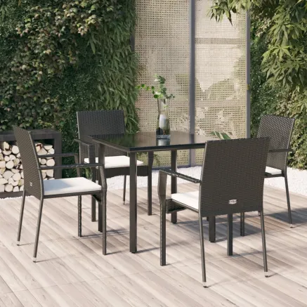 Ensemble à manger de jardin coussins 5pcs Noir Résine tressée