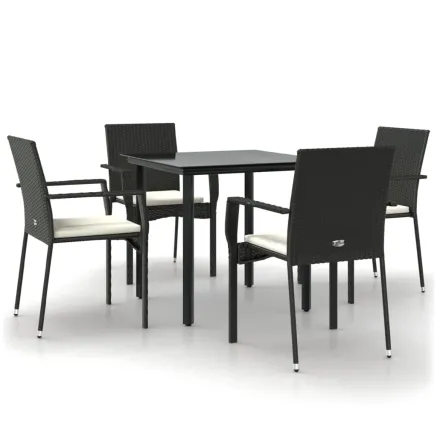 Ensemble à manger de jardin coussins 5pcs Noir Résine tressée 2