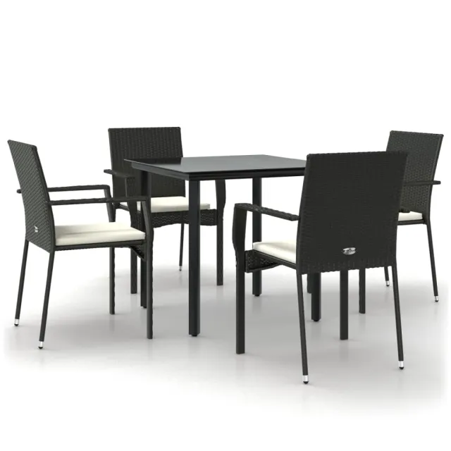 Ensemble à manger de jardin coussins 5pcs Noir Résine tressée