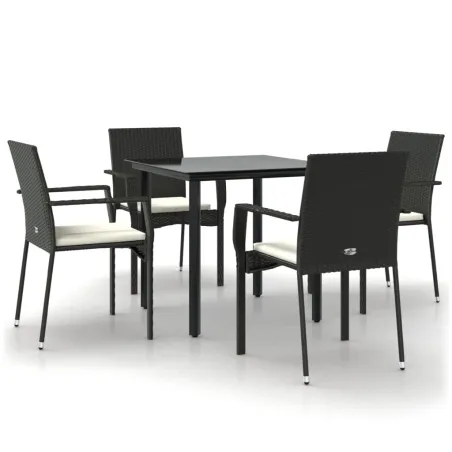 Ensemble à manger de jardin coussins 5pcs Noir Résine tressée