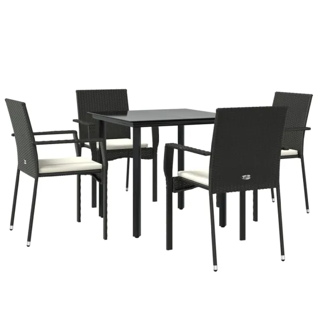 Ensemble à manger de jardin coussins 5pcs Noir Résine tressée
