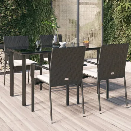Ensemble à manger de jardin coussins 5pcs Noir Résine tressée