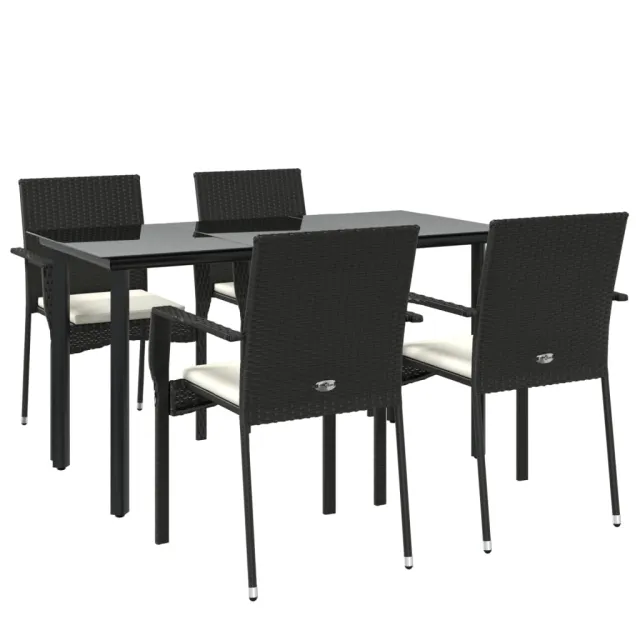 Ensemble à manger de jardin coussins 5pcs Noir Résine tressée