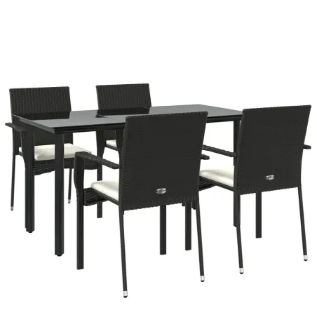 Ensemble à manger de jardin coussins 5pcs Noir Résine tressée