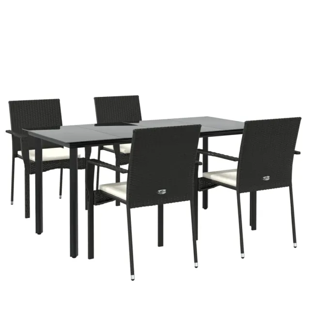 Ensemble à manger de jardin coussins 5pcs Noir Résine tressée