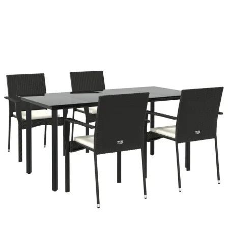 Ensemble à manger de jardin coussins 5pcs Noir Résine tressée
