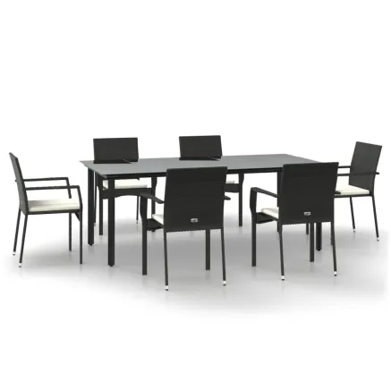 Ensemble à manger de jardin coussins 7pcs Noir Résine tressée 2