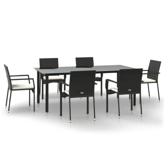 Ensemble à manger de jardin coussins 7pcs Noir Résine tressée
