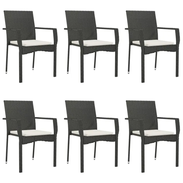Ensemble à manger de jardin coussins 7pcs Noir Résine tressée